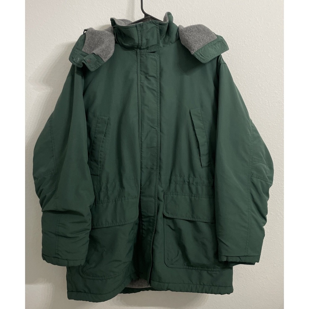 Lands End Women's Size‎ L (14-16) Green Fleece Lined Full Zip Snap Hooded